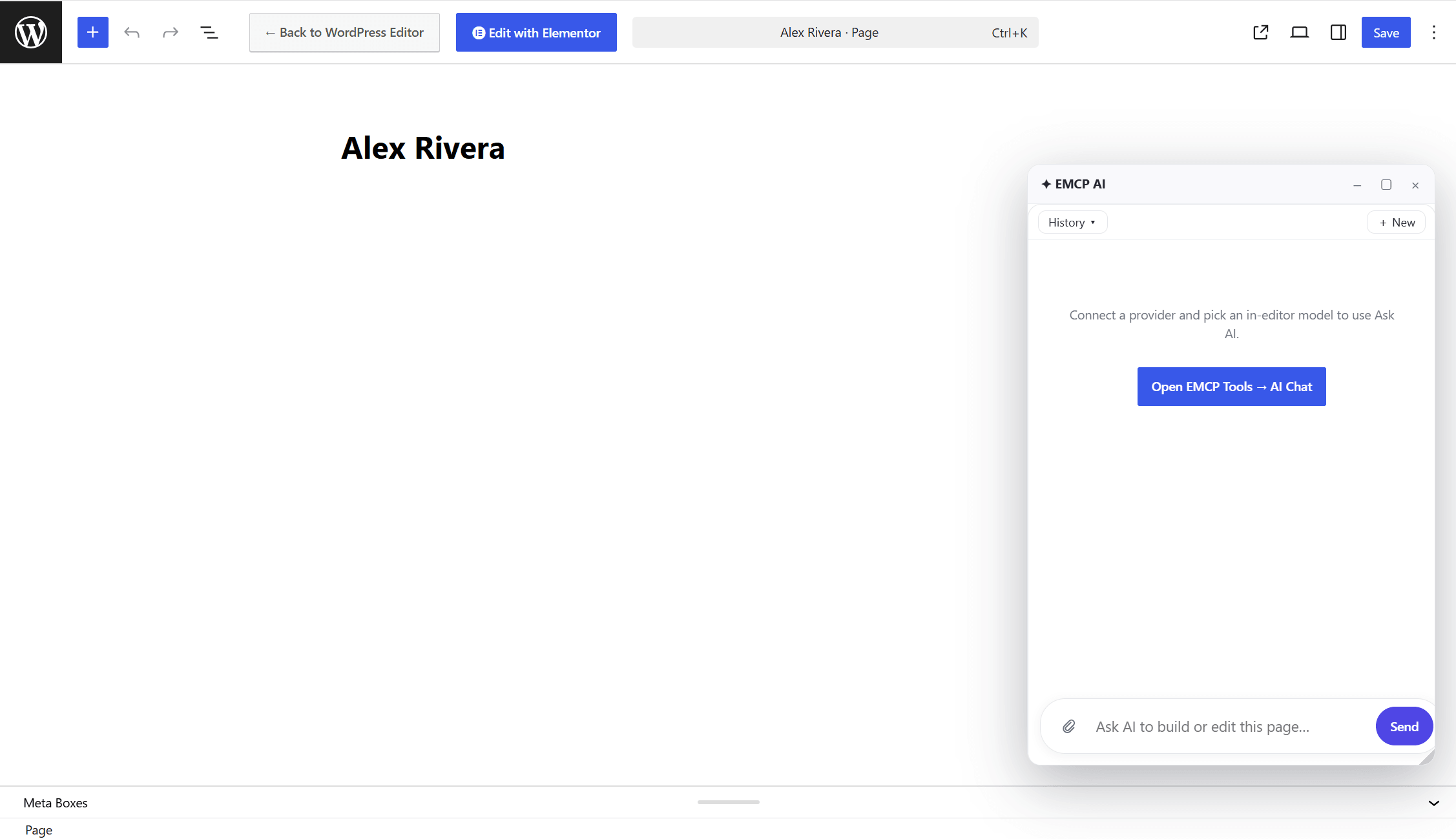 WordPress block editor with the AI Chat floating panel open