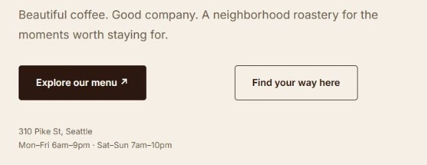 Before: the two café hero buttons are separated by a large empty gap.